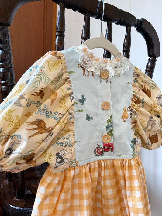 Farmyard Dress - Yellow/blue