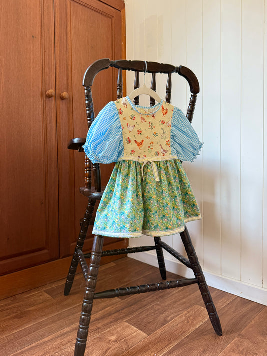 Baby Feathers Dress - Yellow/blue