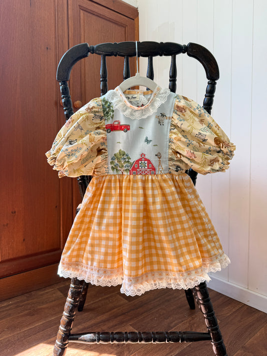 Farmyard Dress - Yellow/blue