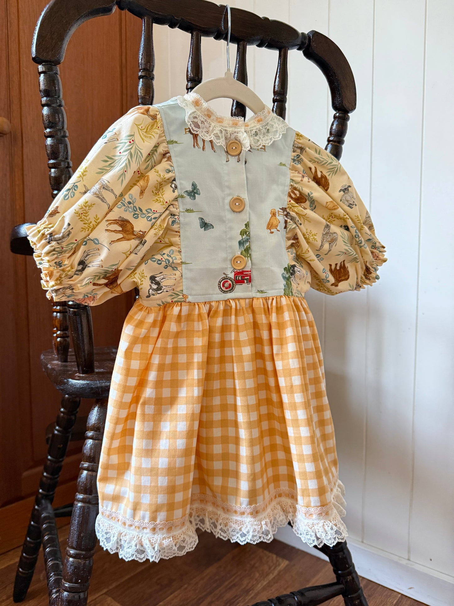 Farmyard Dress - Yellow/blue